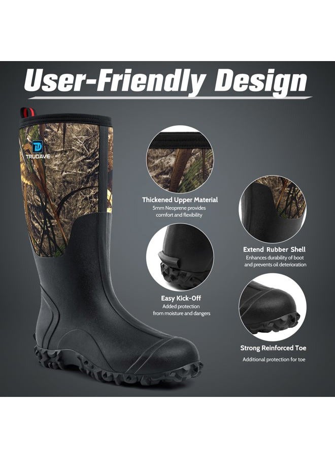 Trudave Rubber Boots for Men with Steel Shank, Waterproof Insulated Reliable Rain Boots for Outdoor Work Hunting, Warm Dry 5mm Neoprene Anti-slip All-Season Mud Boots, Size 5-14 - Image 4