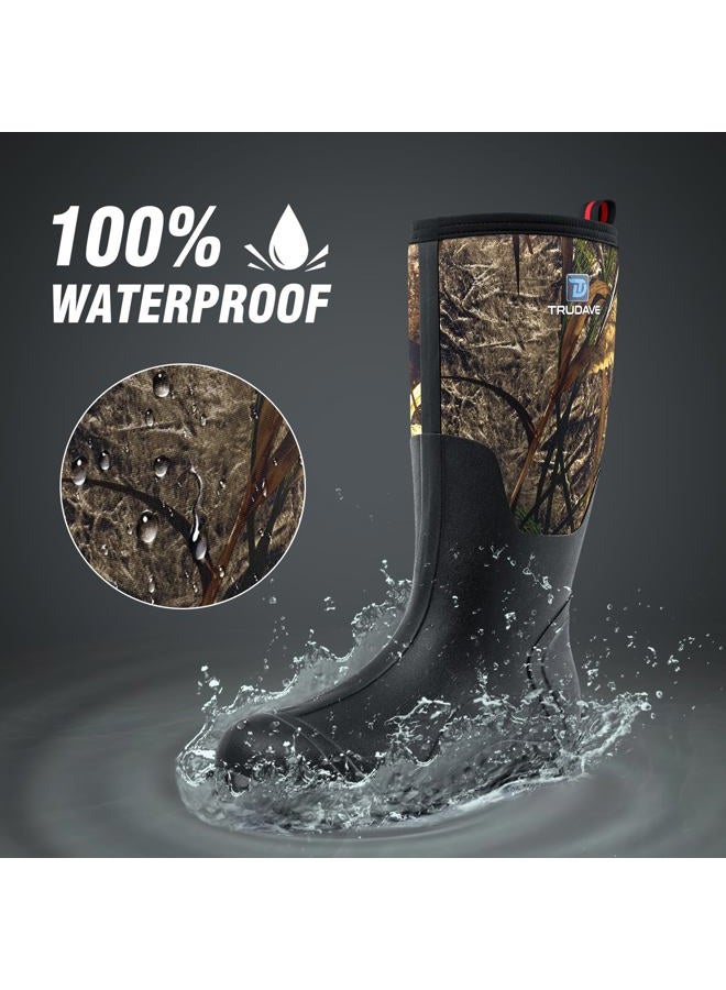 Trudave Rubber Boots for Men with Steel Shank, Waterproof Insulated Reliable Rain Boots for Outdoor Work Hunting, Warm Dry 5mm Neoprene Anti-slip All-Season Mud Boots, Size 5-14 - Image 3