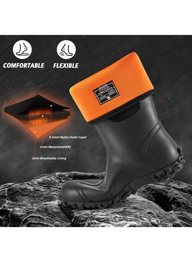 Trudave Rubber Boots for Men with Steel Shank, Waterproof Insulated Reliable Rain Boots for Outdoor Work Hunting, Warm Dry 5mm Neoprene Anti-slip All-Season Mud Boots, Size 5-14 - Image 5