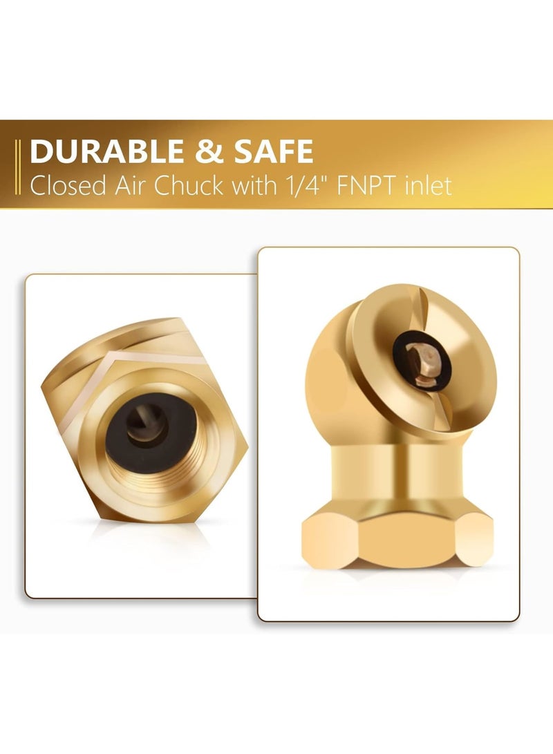 SOLARAE 2 Pack Ball Foot Air Chuck with Clip, 1/4'' FNPT Closed Flow Air Chuck Made of Brass for Inflator Gauge Compressor Accessories, with Tape for Inflator Gauge Compressor Accessories - Image 2