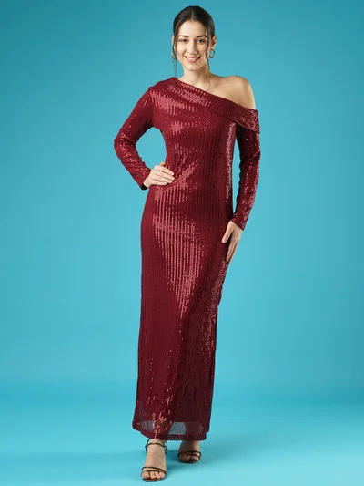 globus Women Sequinned Net Maxi Dress