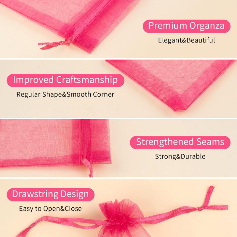 Crweety 50 PCS Hot Pink Organza Bags 3x4, Small Gift Bags Drawstring for Candy Makeup Soap Sachet Goodie, Mesh Party Favor Bag for Valentine Gifts Wrap, Jewelry Pouch for Birthday Wedding Baby Shower - Image 3