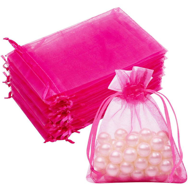 Crweety 50 PCS Hot Pink Organza Bags 3x4, Small Gift Bags Drawstring for Candy Makeup Soap Sachet Goodie, Mesh Party Favor Bag for Valentine Gifts Wrap, Jewelry Pouch for Birthday Wedding Baby Shower - Image 1