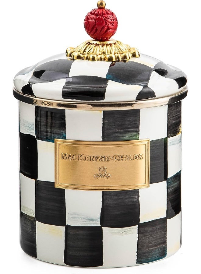 MACKENZIE-CHILDS Courtly Check Enamel Canister, Black-and-White Kitchen Storage Container with Lid, Small - Image 1