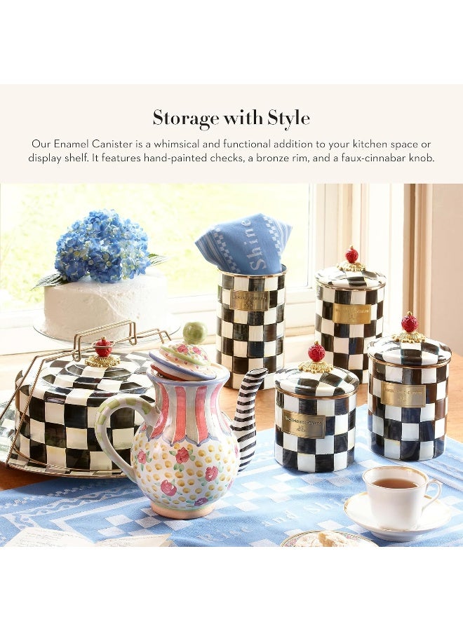 MACKENZIE-CHILDS Courtly Check Enamel Canister, Black-and-White Kitchen Storage Container with Lid, Small - Image 2