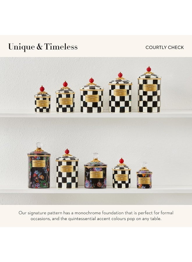 MACKENZIE-CHILDS Courtly Check Enamel Canister, Black-and-White Kitchen Storage Container with Lid, Small - Image 3