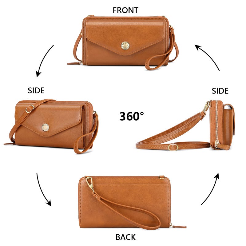 PEACOCKTION Peacocktion Women Wallet Purse Credit Card Holder with RFID, Large Capacity Crossbody Wristlet Clutch 2 Straps, Brown 03  - Image 2