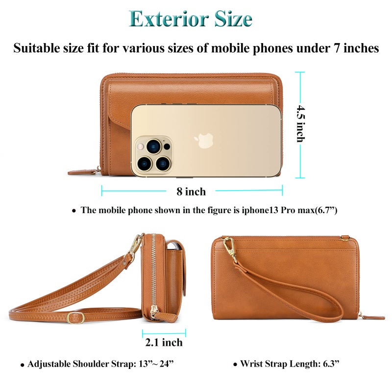 PEACOCKTION Peacocktion Women Wallet Purse Credit Card Holder with RFID, Large Capacity Crossbody Wristlet Clutch 2 Straps, Brown 03  - Image 4