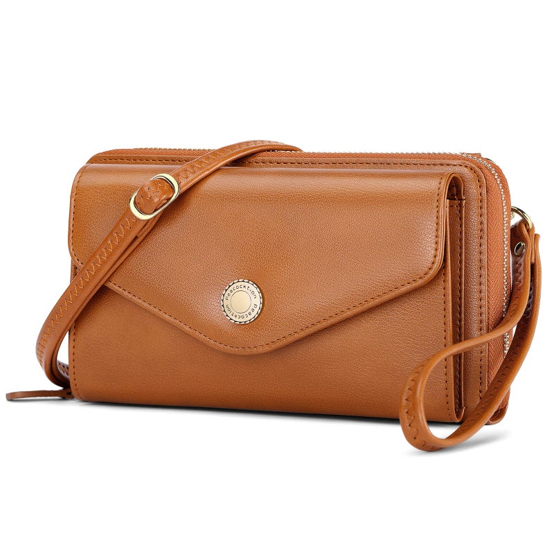 PEACOCKTION Peacocktion Women Wallet Purse Credit Card Holder with RFID, Large Capacity Crossbody Wristlet Clutch 2 Straps, Brown 03  - Image 1