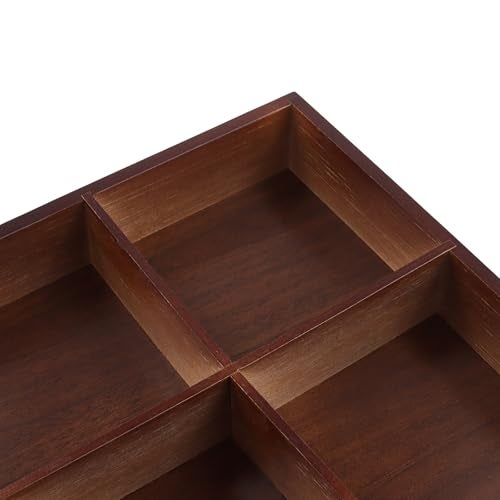 FUNSUEI 2 PCS Multi Compartment Wooden Tray, Divided Wooden Tray, Bamboo Serving Tray with 9 Sections, Wood Divided Snack Tray Storage Box for Appetizers, Jewelry, 12 x 12 x 1.85 Inch - Image 3