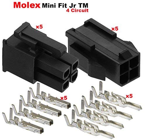 Molex 4-Pin Black Connector Pitch 4.20mm.0165" w/18-24 AWG Pin Mini-Fit Jr ™ (5 Match Set) - Image 2