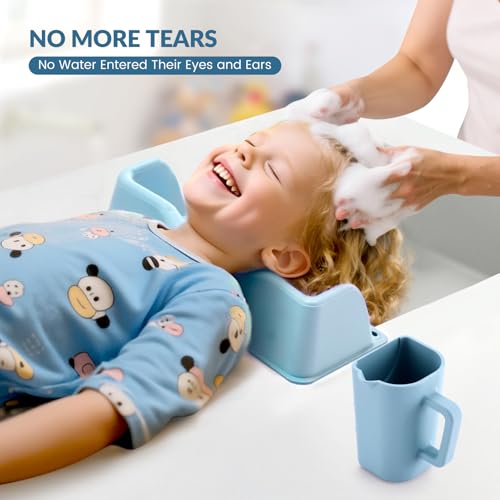 JOY ANAN Hair Washing Station for Kids Portable Silicone Hair Washing Basin for Sink Bathtub TearFree Shampoo Bowl with Rinse CupMake Wash Day Much Easier - Image 3