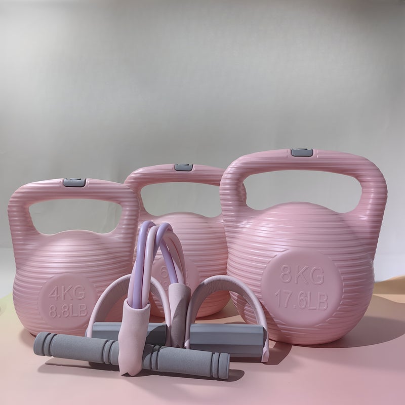 Pink Kettlebell Fitness Set With Resistance Bands 8kg For Home - Image 4