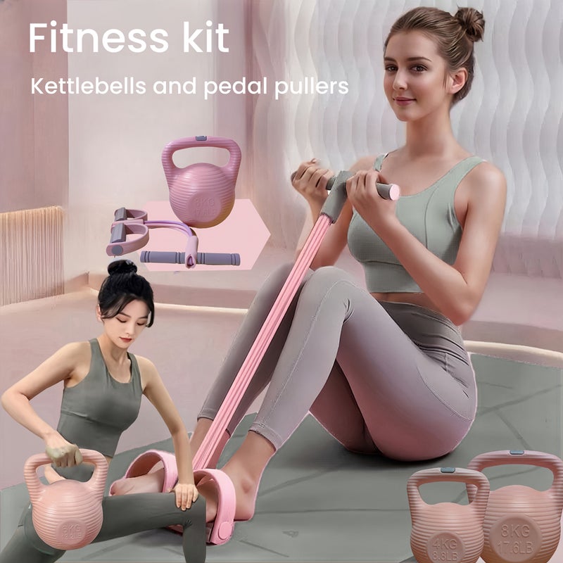 Pink Kettlebell Fitness Set With Resistance Bands 8kg For Home - Image 3