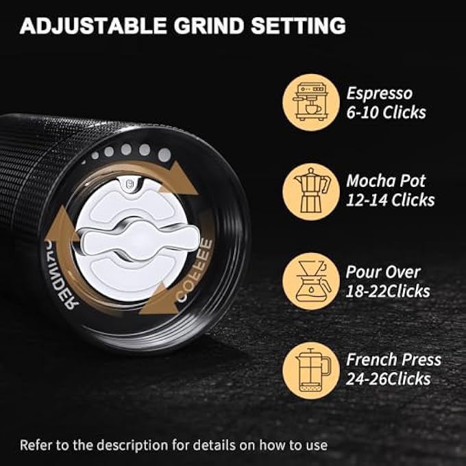 Coocake Manual Coffee Grinder With Conical Burr Hand Coffee Grinder With Adjustable Setting Capacity 30G Stainless Steel Coffee Bean Grinder For Espresso To French Press - Image 5