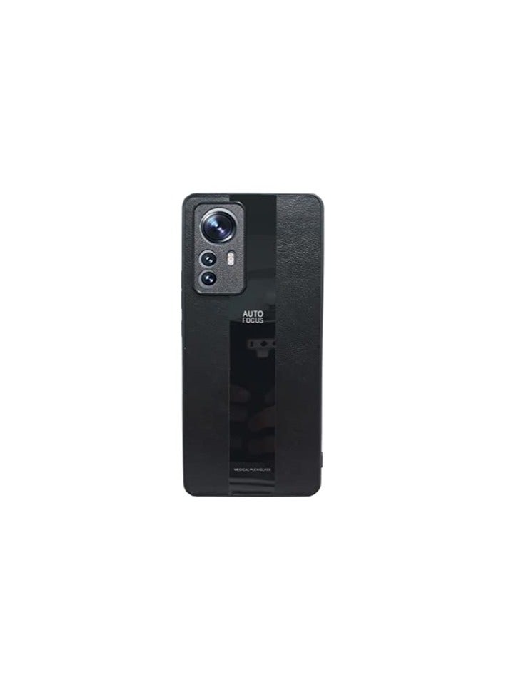 ELMO3EZZ Hard Tough Leather Magnetic Back Shockproof Drop Protection Kickstand Cover with Stand and Ring for Mi 12 TPro (Black)