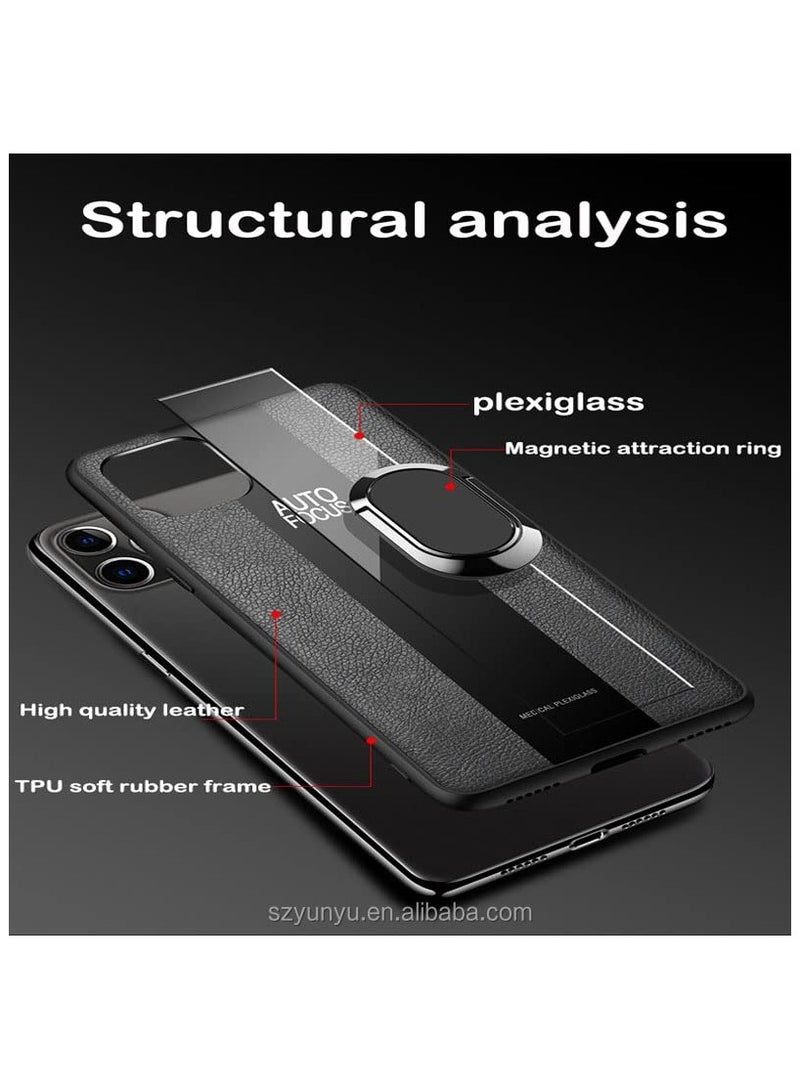 ELMO3EZZ Hard Tough Leather Magnetic Back Shockproof Drop Protection Kickstand Cover with Stand and Ring for Mi 12 TPro (Black)