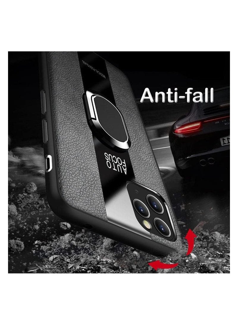 ELMO3EZZ Hard Tough Leather Magnetic Back Shockproof Drop Protection Kickstand Cover with Stand and Ring for Mi 12 TPro (Black)