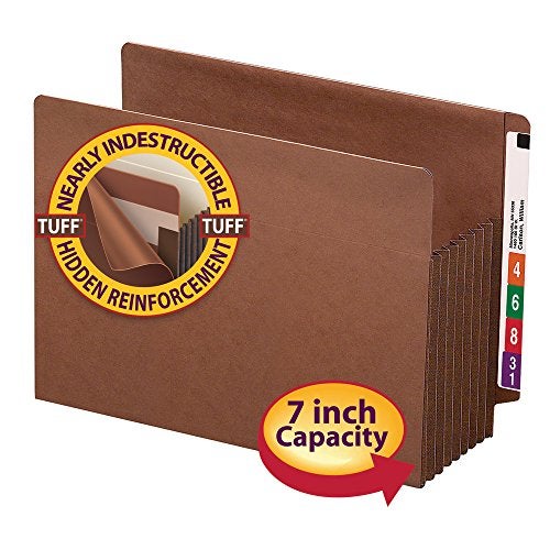 Smead End Tab TUFF® File Pocket, Reinforced Straight-Cut Tab, 7" Expansion, Tyvek® Gusset, Extra Wide Letter Size, Redrope, 5 per Box (73795) - Image 2