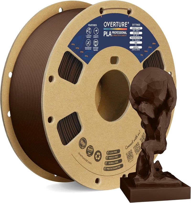 OVERTURE PLA Plus (PLA+) Filament 1.75mm, Stronger & More Durable, Professional Toughness 3D Printer Filament 1kg (2.2lbs), High Precision +/- 0.02mm, Tangle-Free (Chocolate) - Image 1