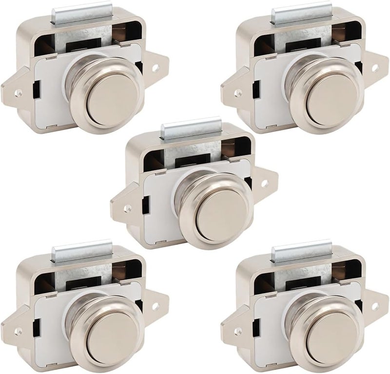 5 Pack Chrome Push Button Latches For Cabinets Marine Storage Locks RV Boat - Image 2