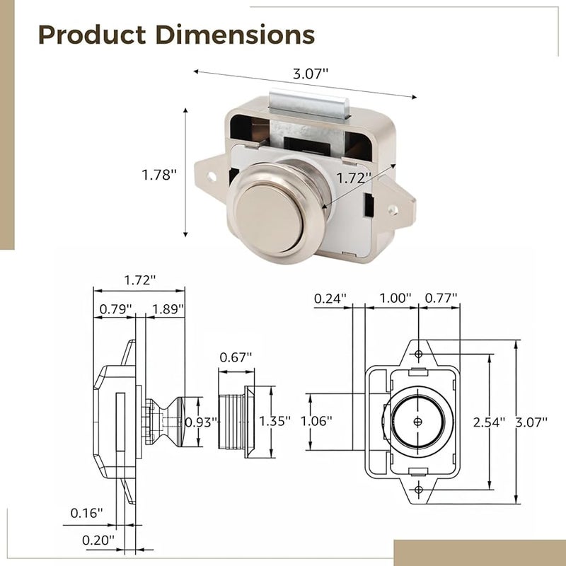 5 Pack Chrome Push Button Latches For Cabinets Marine Storage Locks RV Boat - Image 5