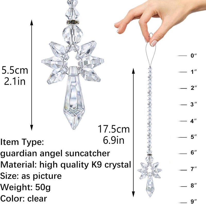 QFkris QF Rainbow Guardian Angel Crystal Suncatcher as Home/Car Decoration & Porch Decor & Hangings Crystal Glass Ornament (Clear) - Image 1