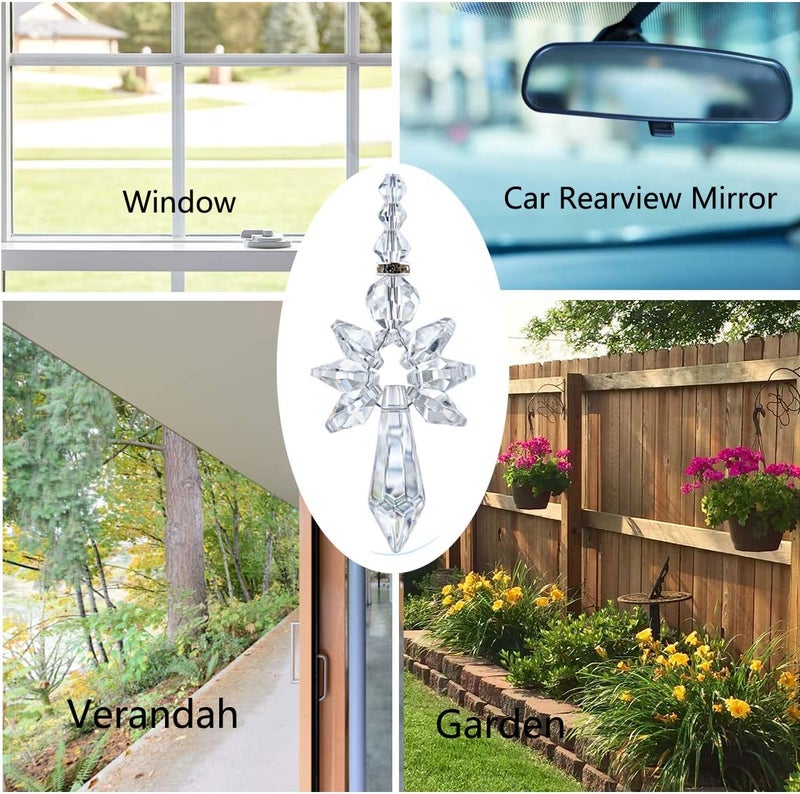 QFkris QF Rainbow Guardian Angel Crystal Suncatcher as Home/Car Decoration & Porch Decor & Hangings Crystal Glass Ornament (Clear) - Image 5