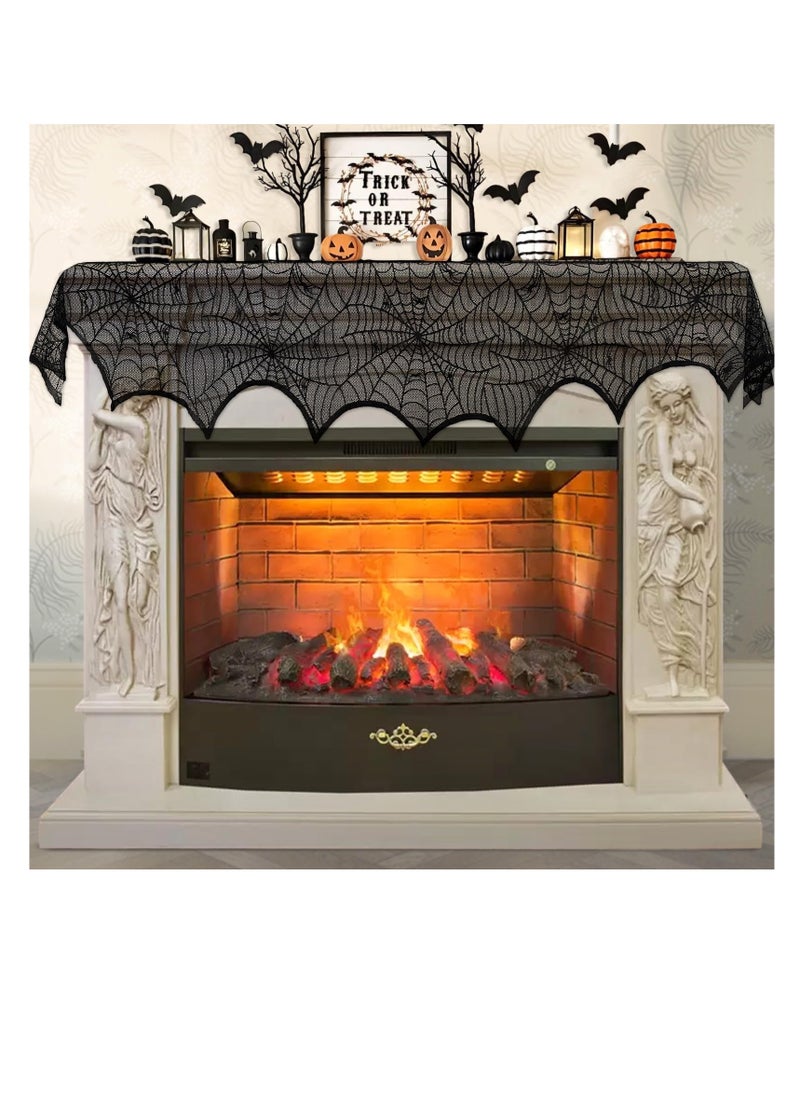 SYOSI Halloween Mantel Decor Black Lace Spiderweb Fireplace Mantle Scarf Cover Premium Quality, Perfectly Sized, Seamless Design Elevate the Atmosphere for Halloween Fireplace Decorations 18 x 96 inch  - Image 3