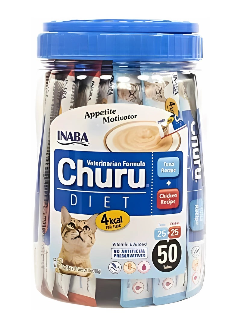INABA Cat Adult Diet Treats With Chicken And Tuna Flavoes - 50x14g - 25 Chicken 25 Tuna - Image 1