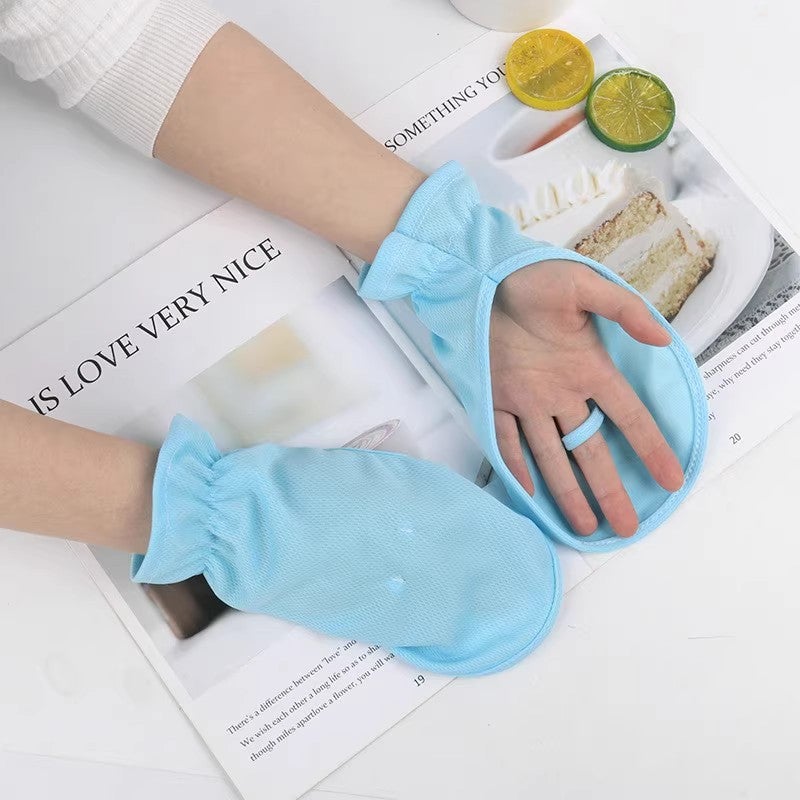 Womens Sun Protection Gloves Summer Fingerless Ice Silk Short-Pink - Image 4
