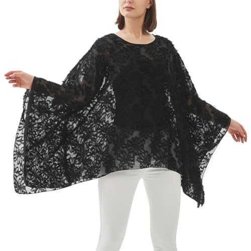 Max Hsuan Womens Summer Solid Sheer Batwing Blouse Chiffon Caftan Poncho Tunic Top Plus Size Cover up - Image 1