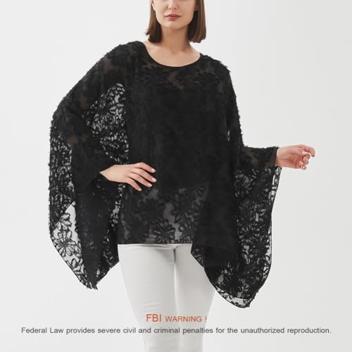 Max Hsuan Womens Summer Solid Sheer Batwing Blouse Chiffon Caftan Poncho Tunic Top Plus Size Cover up - Image 3