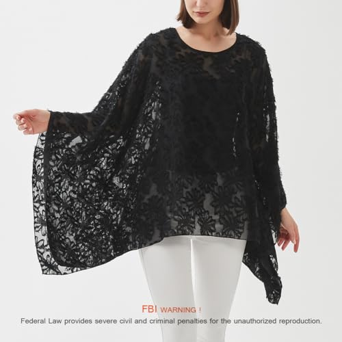 Max Hsuan Womens Summer Solid Sheer Batwing Blouse Chiffon Caftan Poncho Tunic Top Plus Size Cover up - Image 2