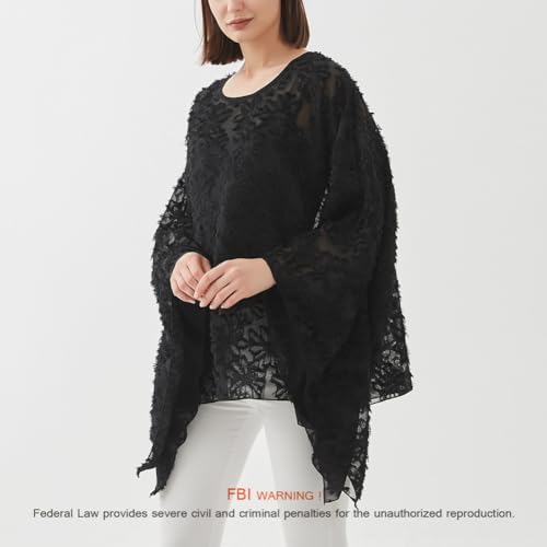 Max Hsuan Womens Summer Solid Sheer Batwing Blouse Chiffon Caftan Poncho Tunic Top Plus Size Cover up - Image 5