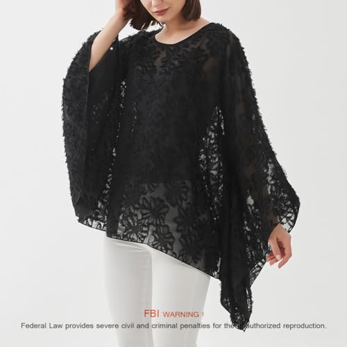 Max Hsuan Womens Summer Solid Sheer Batwing Blouse Chiffon Caftan Poncho Tunic Top Plus Size Cover up - Image 4