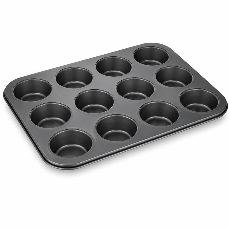 Cake Molds Non Stick Reusable Muffin Cupcake Baking Pan of 12 Cup, Non-Stick Round Cupcake and Cheesecake Pan, Essential Cooking Tool for Perfect Muffins Every Time (Black) - Image 1