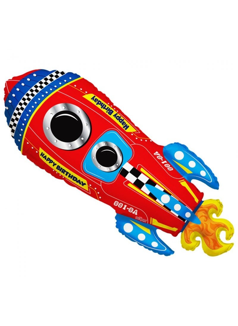 Space Rocket Birthday Foil Balloon Red Blue 57x71cm