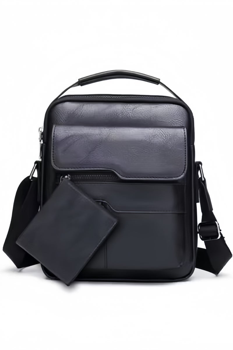 GGEROU Men's Messenger Bag Leather Crossbody Sling Bag Business Tote Black  - Image 1