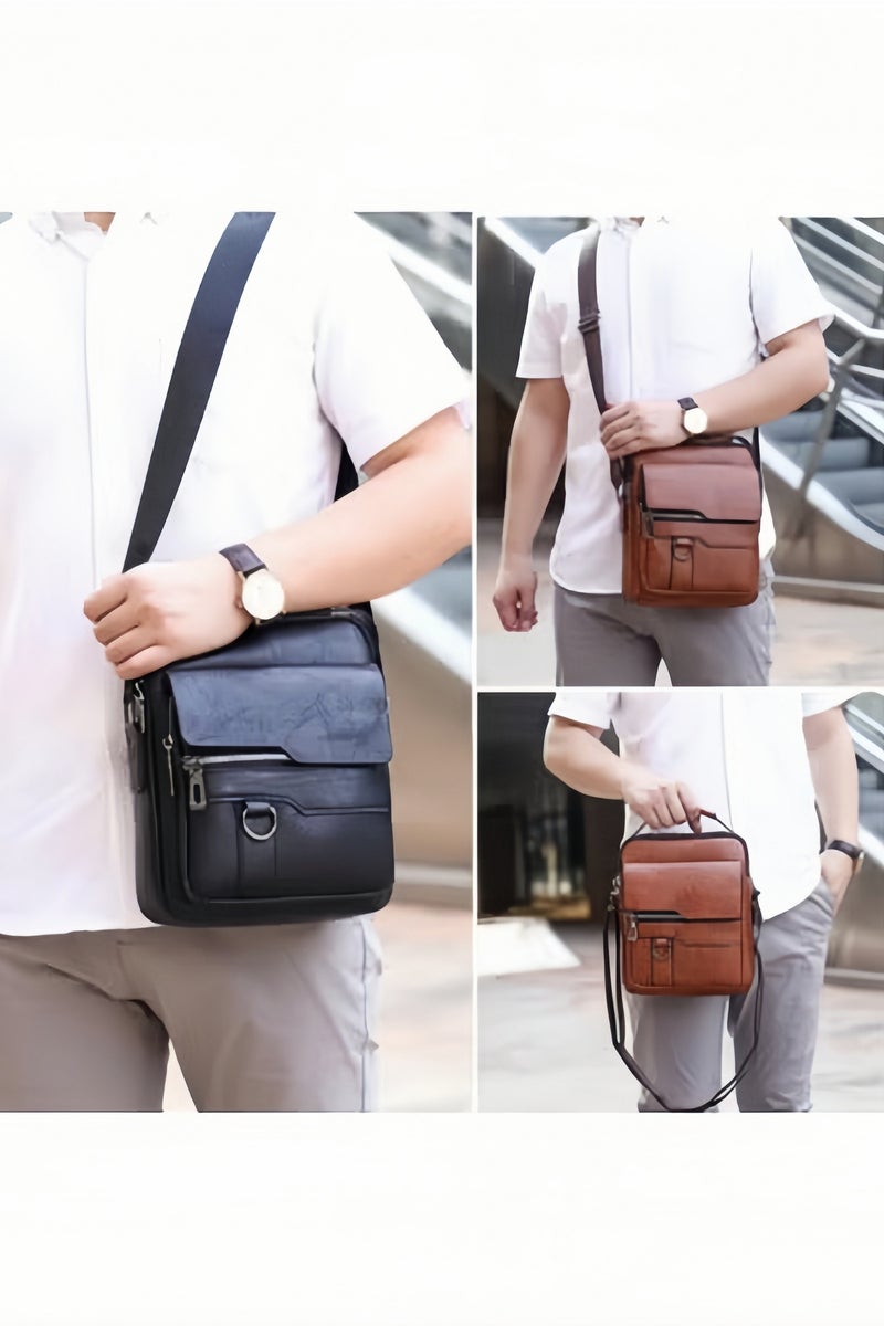 GGEROU Men's Messenger Bag Leather Crossbody Sling Bag Business Tote Black  - Image 2
