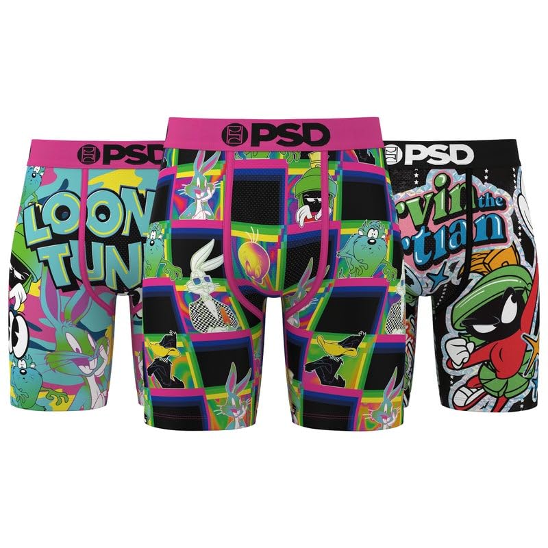 PSD Mens Looney Tunes Neon 3 Pack Boxer Briefs, Multi, M - Image 1
