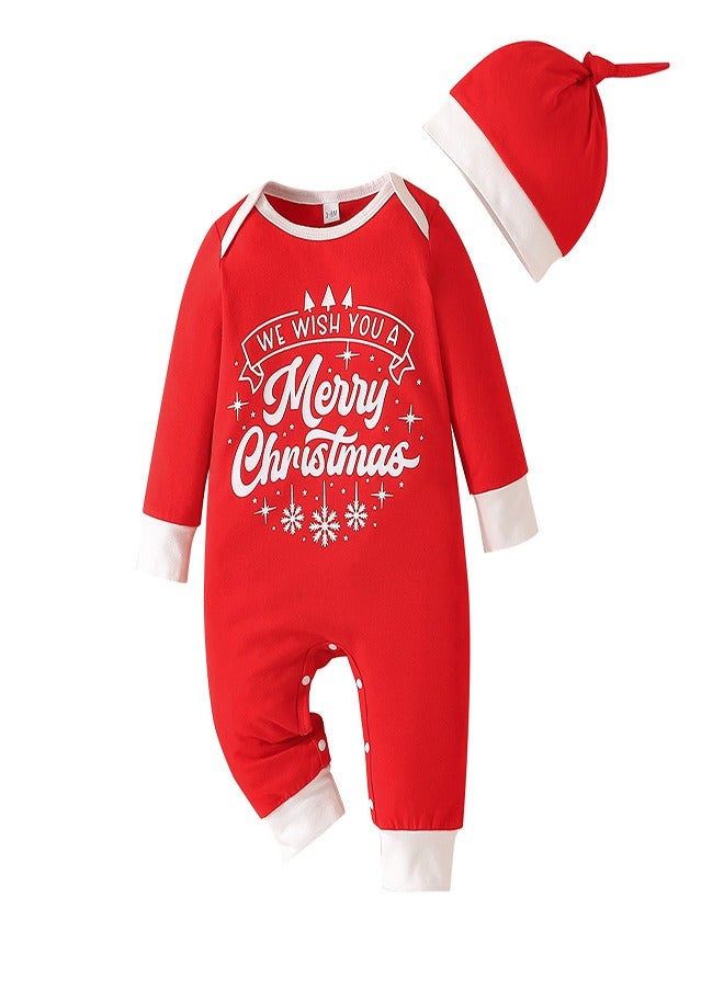 babyqlo Merry Christmas Red Romper with Hat Set - Image 1