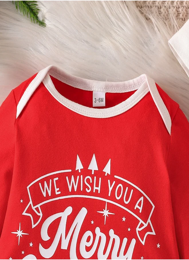 babyqlo Merry Christmas Red Romper with Hat Set