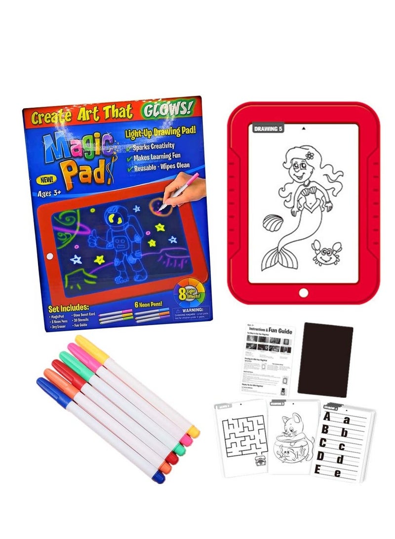 SYOSI Drawing Tablet, Magic Pad, Erasable Doodle Board Includes Smooth Fun Guide Glow Boost, 6 Double Sided Markets, Dry Erasers for Kids Draw Sketch Birthday Present  - Image 1