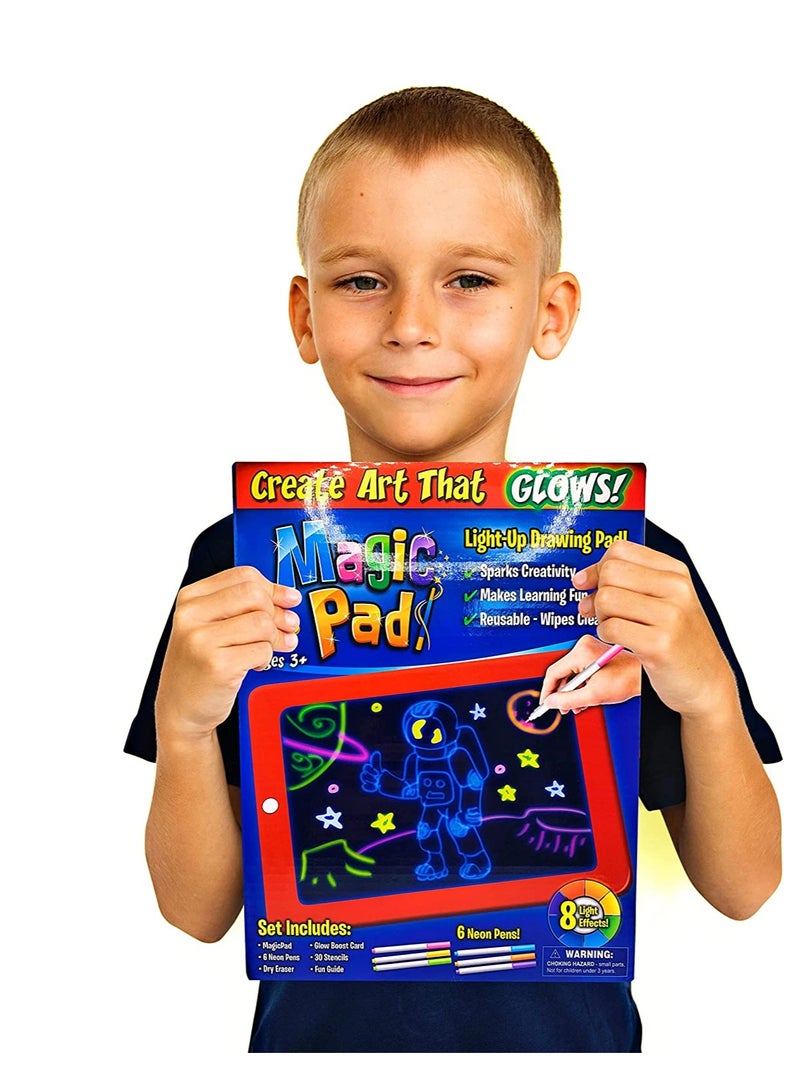 SYOSI Drawing Tablet, Magic Pad, Erasable Doodle Board Includes Smooth Fun Guide Glow Boost, 6 Double Sided Markets, Dry Erasers for Kids Draw Sketch Birthday Present  - Image 5
