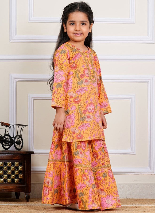 COTLAND FASHION Girls Floral Printed Pure Cotton Straight Kurti with Sharara - Image 3