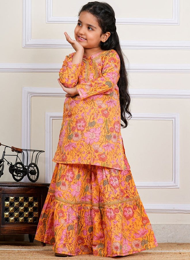 COTLAND FASHION Girls Floral Printed Pure Cotton Straight Kurti with Sharara - Image 4