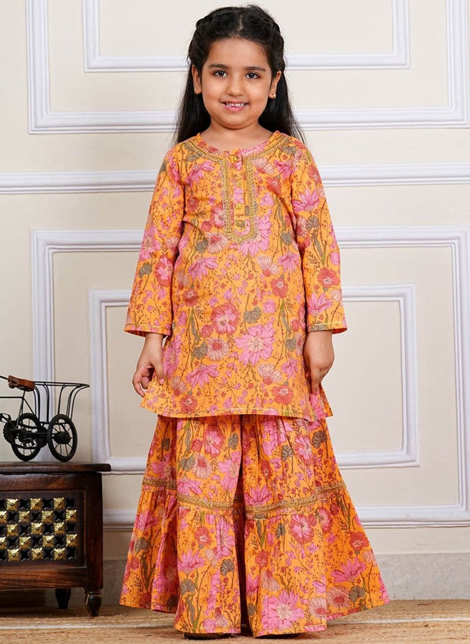 COTLAND FASHION Girls Floral Printed Pure Cotton Straight Kurti with Sharara - Image 1