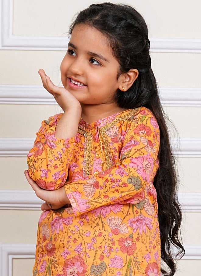 COTLAND FASHION Girls Floral Printed Pure Cotton Straight Kurti with Sharara - Image 2