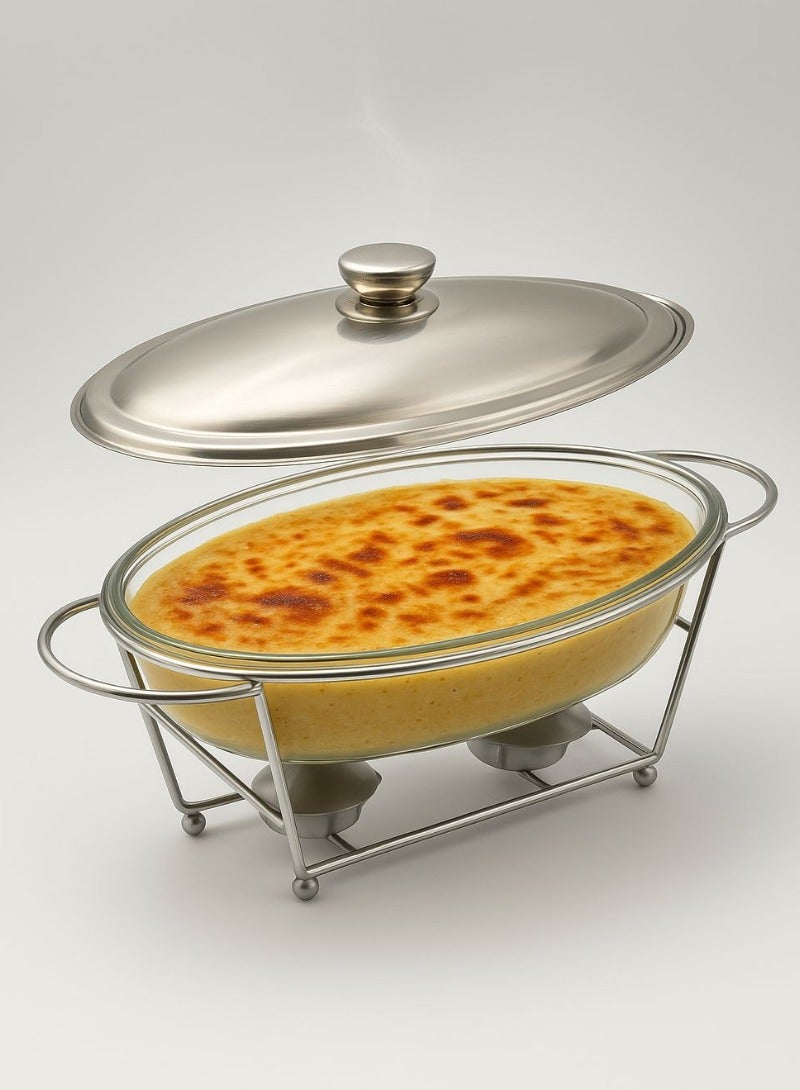 القناص سخان بوفيه بيضاوي غطاء استيل  صينيه قزاز بايركس  2 شمعة  سعه 2 لتر - Image 1